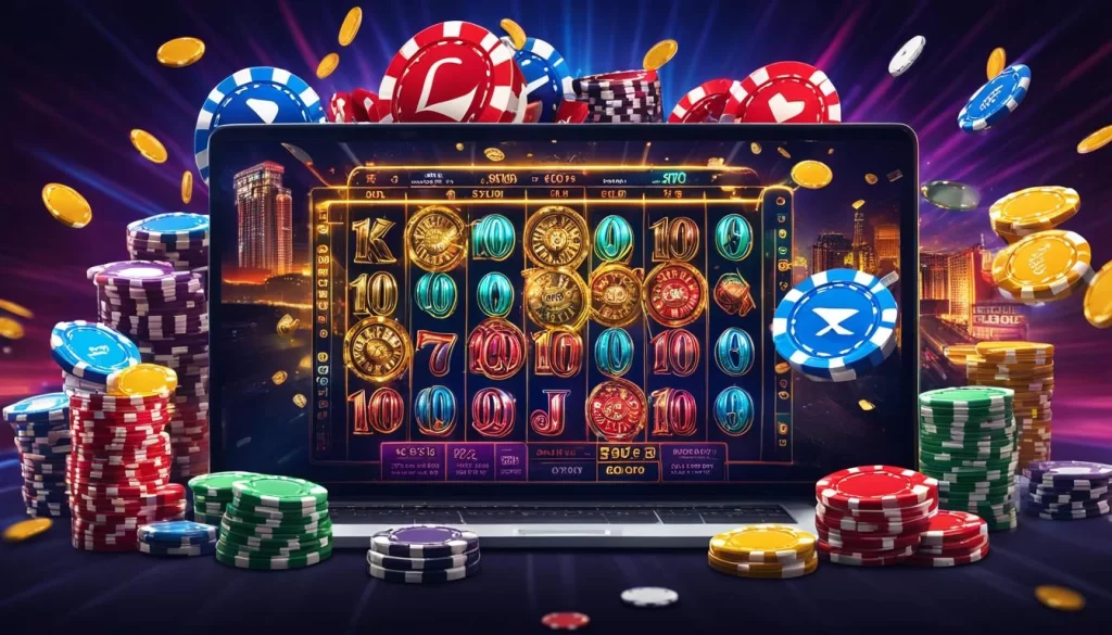 Bố cục lưới hiển thị các loại slot game khác nhau: slot cổ điển, video slot, jackpot slot và slot 3D, với các hình ảnh đại diện hấp dẫn.